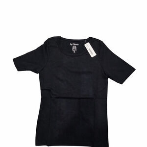 Womens Chico’s Bella Short Sleeve Basic Knit Topin Black Size 1